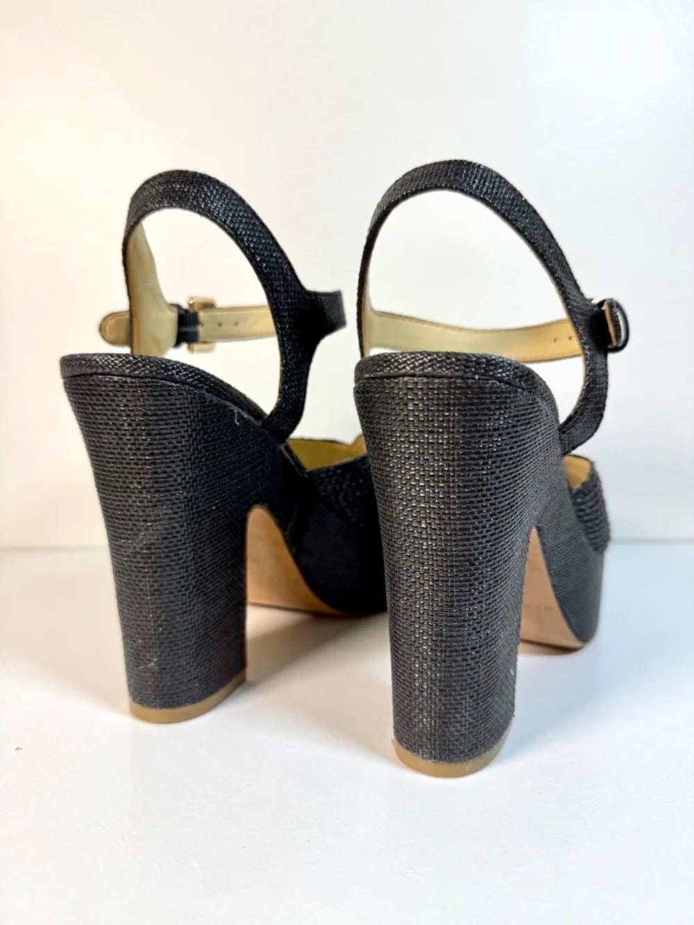 Marc Fisher LTD Black Raffia Platform Sandals | Woven Chunky Block Heel | Size 7